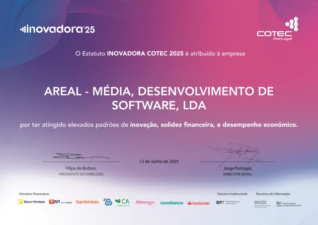 Inovadora COTEC 2025 certificate awarded to Areal Media